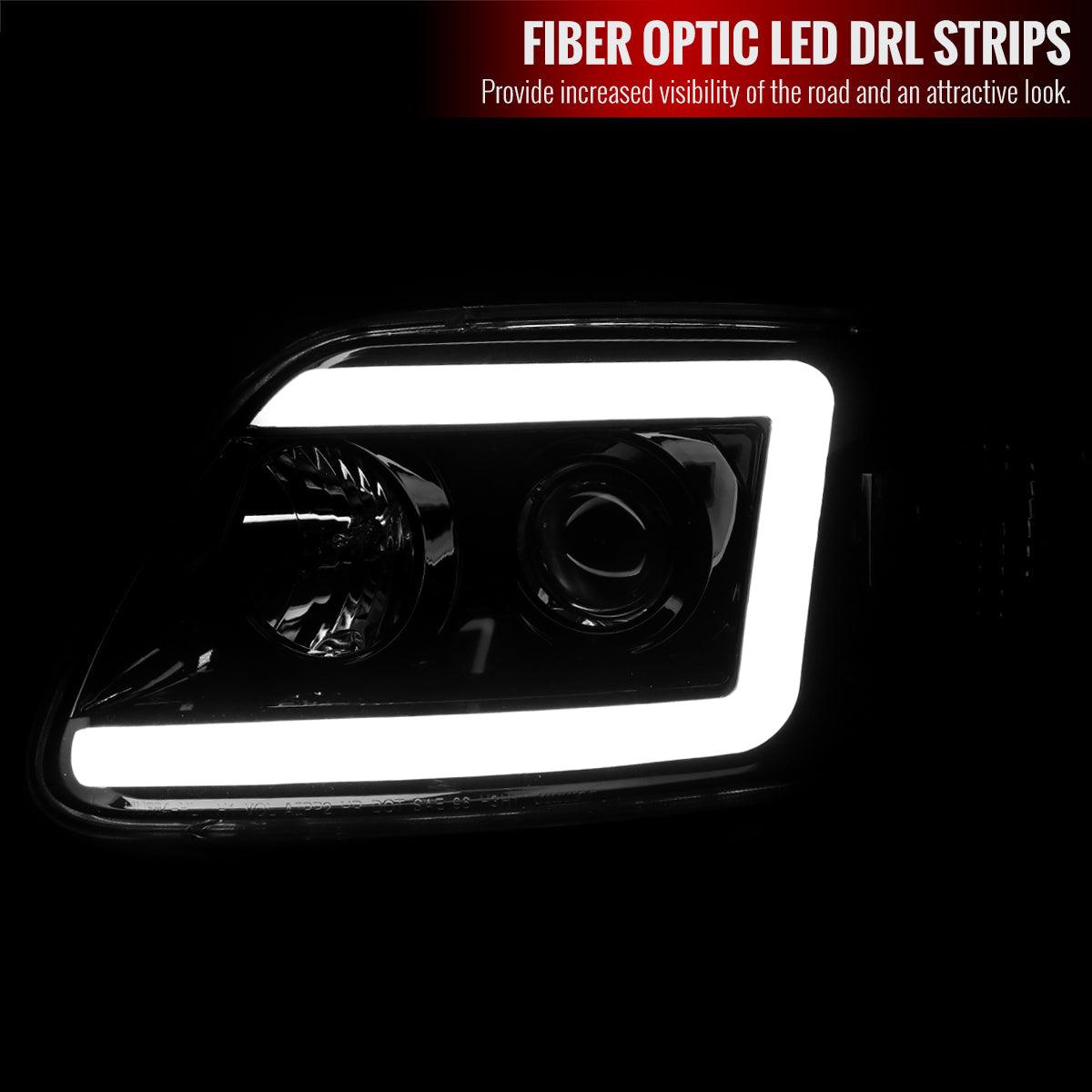 Spec-D Projector Headlights Ford F150 (1997-2003) DRL LED C-Bar - Black / Chrome