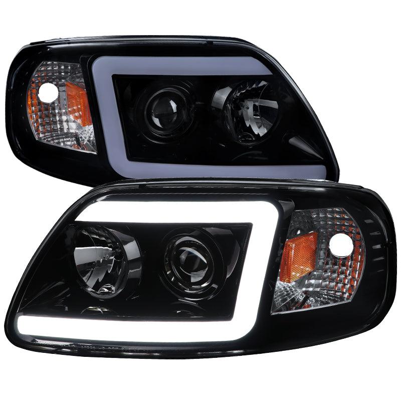 Spec-D Projector Headlights Ford F150 (1997-2003) DRL LED C-Bar - Black / Chrome