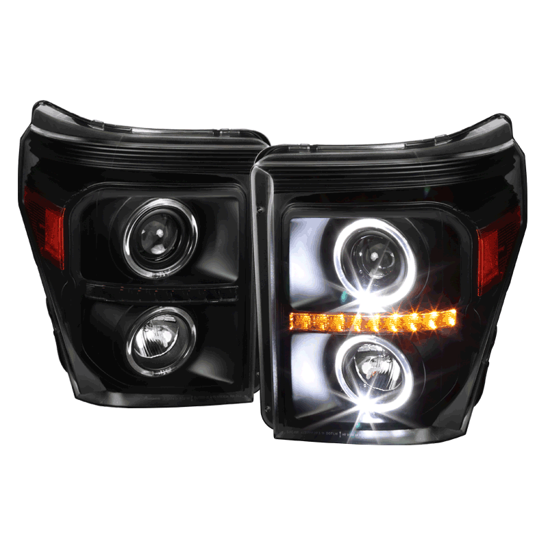 Spec-D Projector Headlights Ford F250 F350 (2011-2016) Dual LED Halo Black / Tinted / Clear