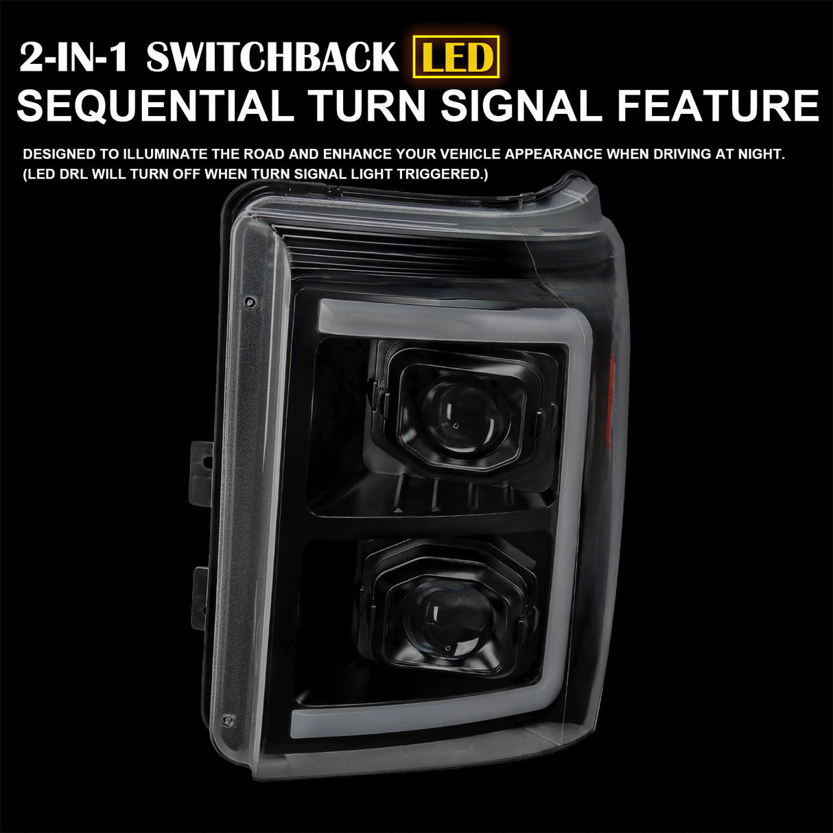 Spec-D Projector Headlights Ford F250 F350 F450 F550 (11-16) Switchback Sequential - Black / Tinted / Clear