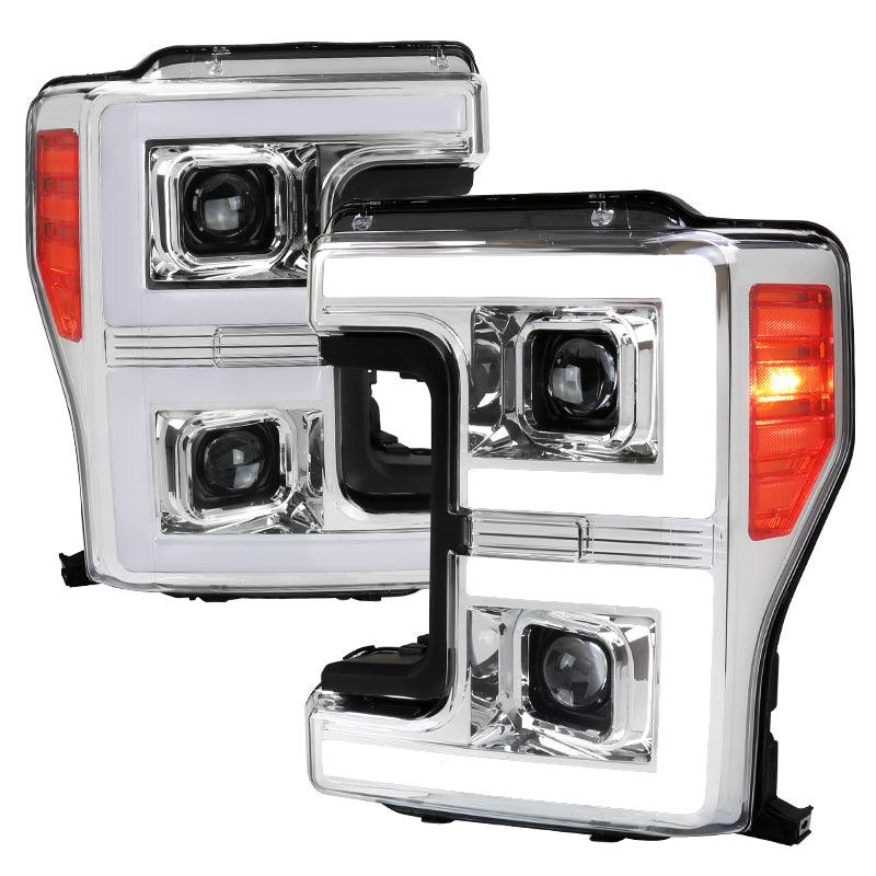 Spec-D Projector Headlights Ford F250 F350 F450 (2017-2019) Dual C-Bar Sequential LED - Black / Tinted / Clear