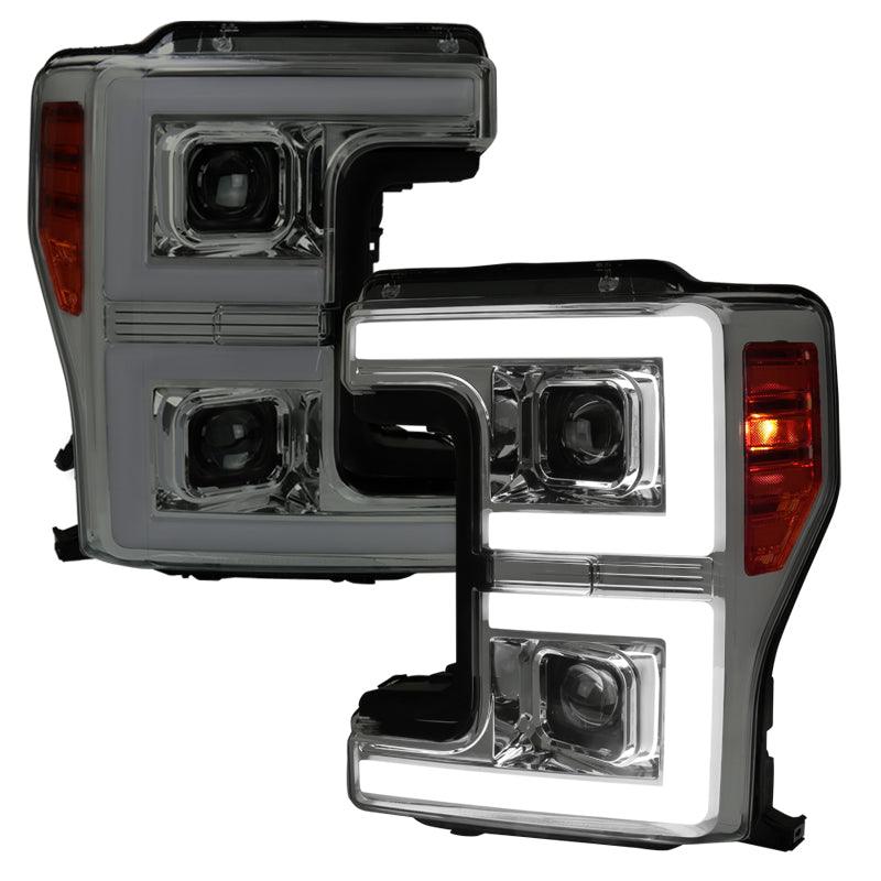 Spec-D Projector Headlights Ford F250 F350 F450 (2017-2019) Dual C-Bar Sequential LED - Black / Tinted / Clear