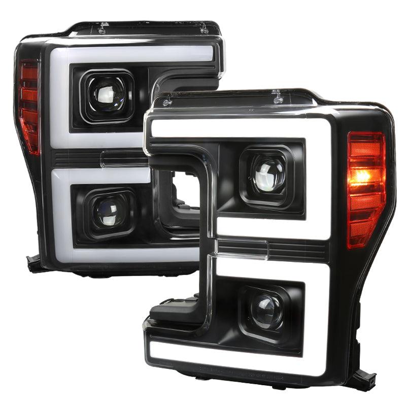 Spec-D Projector Headlights Ford F250 F350 F450 (2017-2019) Dual C-Bar Sequential LED - Black / Tinted / Clear