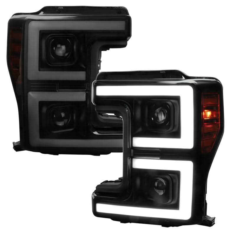 Spec-D Projector Headlights Ford F250 F350 F450 (2017-2019) Dual C-Bar Sequential LED - Black / Tinted / Clear