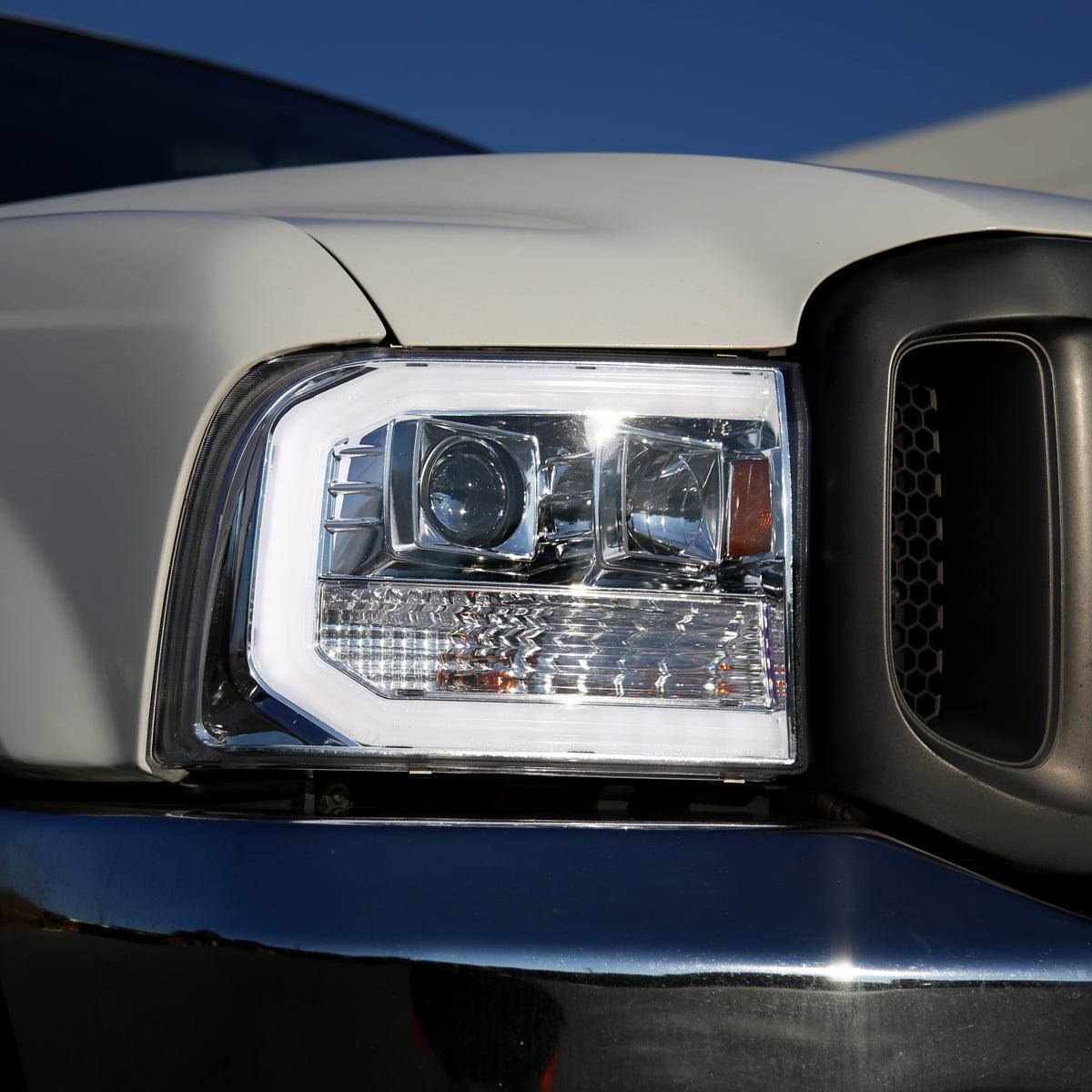 Spec-D Projector Headlights Ford F250 F350 F450 (99-04) LED DRL C Bar - Black / Chrome / Smoked