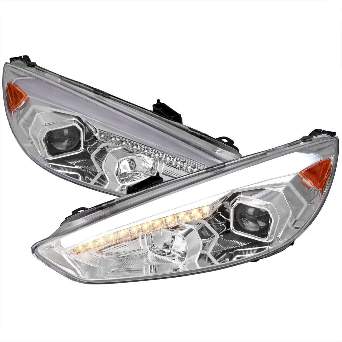 Spec-D Projector Headlights Ford Focus (15-16-17) Sequential Turn Signal w/ LED DRL Bar - Black / Chrome