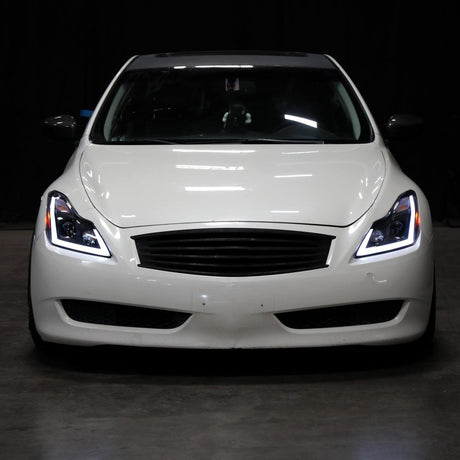 Infiniti G37 Coupe Projector Headlights with DRL LED Sequential Signal - Black / Chrome / Smoked (2008 - 2013) - K2 Industries