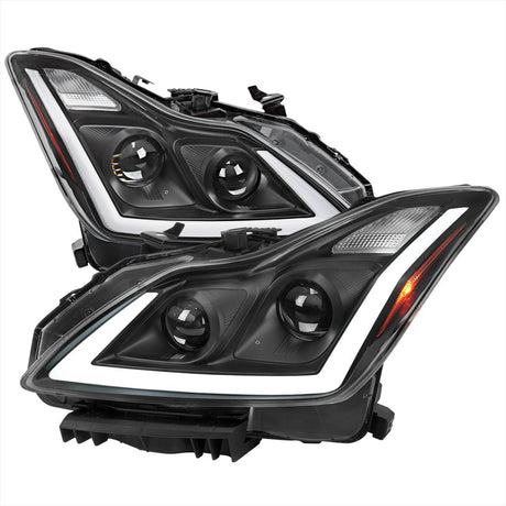 Infiniti G37 Coupe Projector Headlights with DRL LED Sequential Signal - Black / Chrome / Smoked (2008 - 2013) - K2 Industries