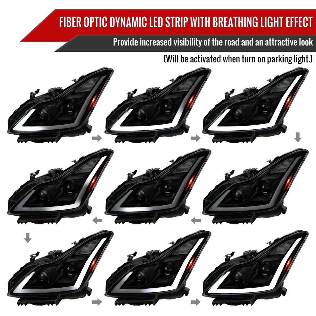 Infiniti G37 Coupe Projector Headlights with DRL LED Sequential Signal - Black / Chrome / Smoked (2008 - 2013) - K2 Industries
