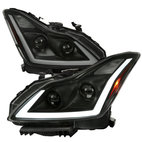 Infiniti G37 Coupe Projector Headlights with DRL LED Sequential Signal - Black / Chrome / Smoked (2008 - 2013) - K2 Industries