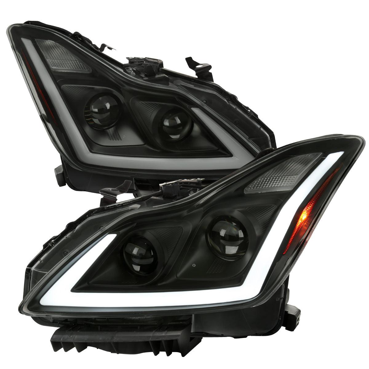 Infiniti G37 Coupe Projector Headlights with DRL LED Sequential Signal - Black / Chrome / Smoked (2008 - 2013) - K2 Industries