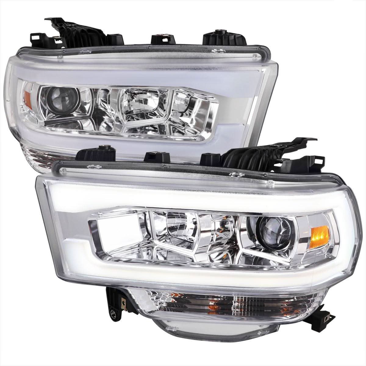 Spec-D Projector Headlights Ram 2500 3500 (19-23) Tradesman / Big Horn - C-Bar LED - Black / Chrome