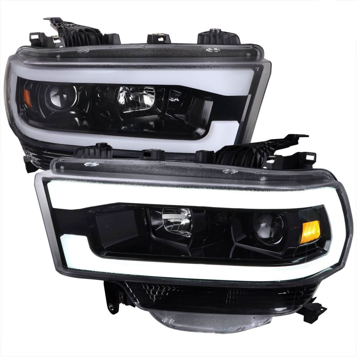 Spec-D Projector Headlights Ram 2500 3500 (19-23) Tradesman / Big Horn - C-Bar LED - Black / Chrome