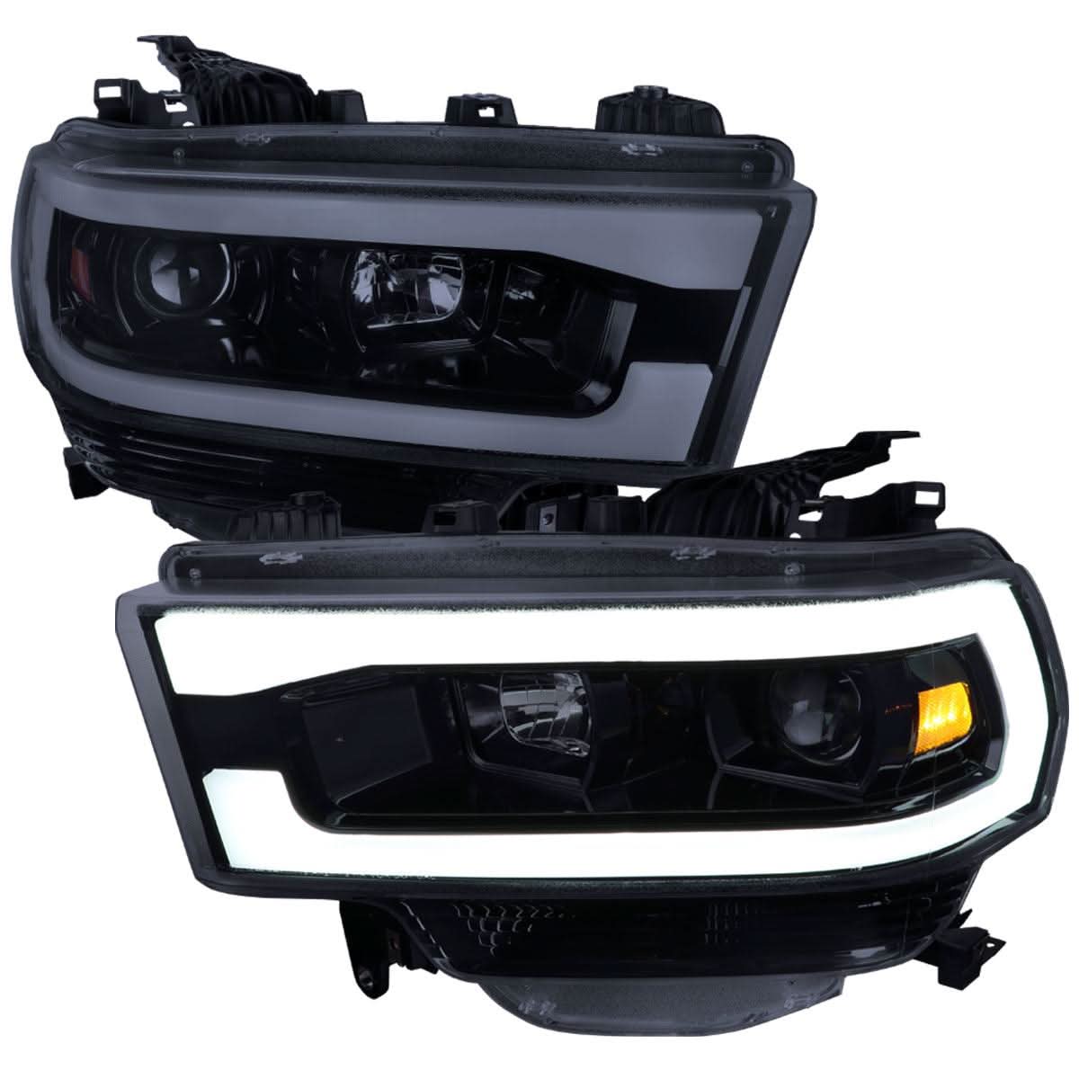Spec-D Projector Headlights Ram 2500 3500 (19-23) Tradesman / Big Horn - C-Bar LED - Black / Chrome