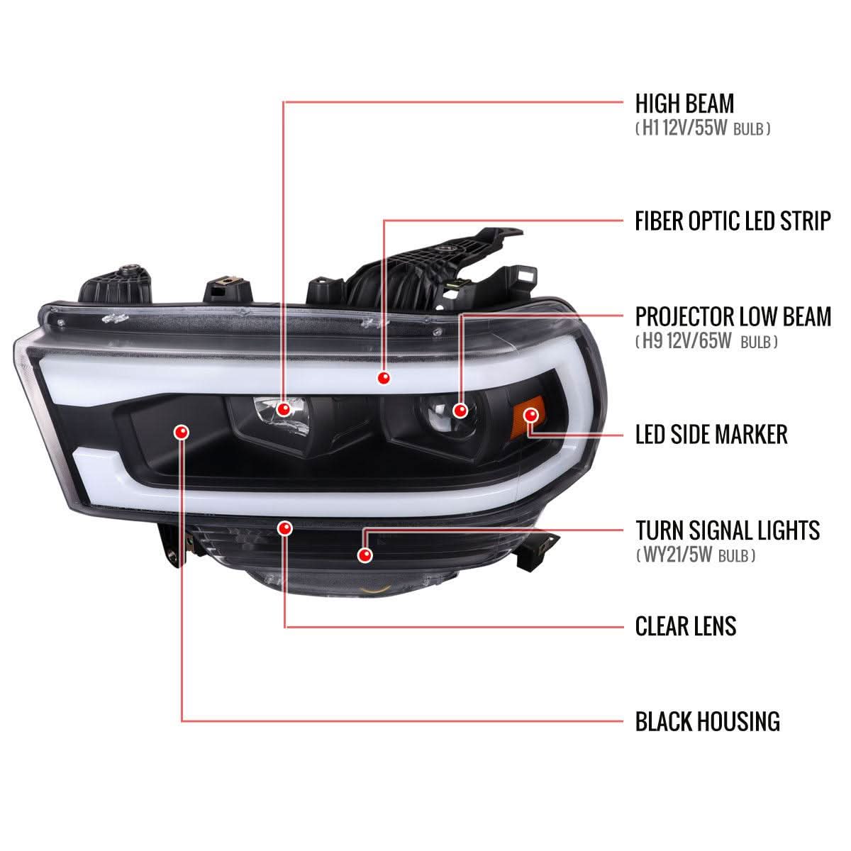 Spec-D Projector Headlights Ram 2500 3500 (19-23) Tradesman / Big Horn - C-Bar LED - Black / Chrome