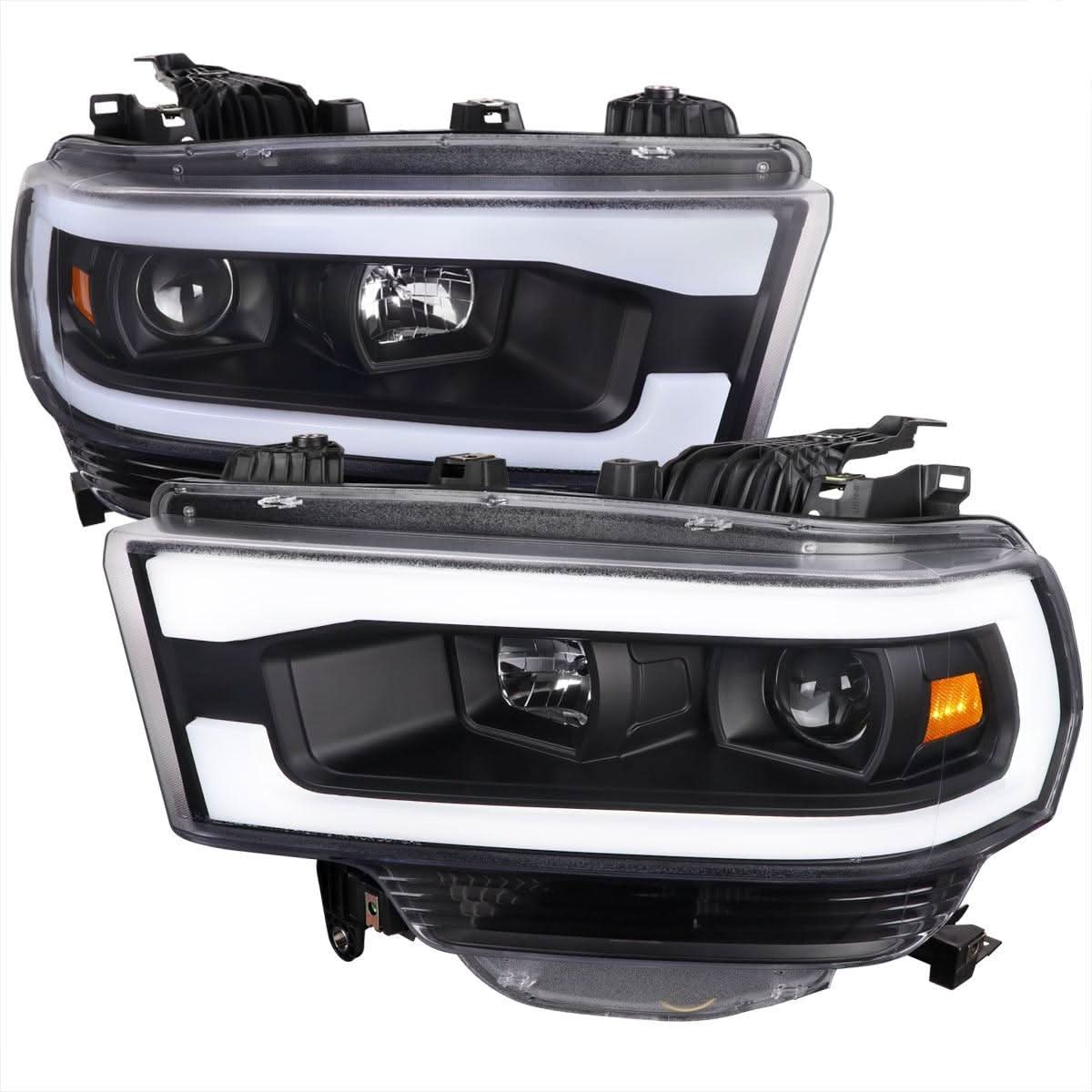 Spec-D Projector Headlights Ram 2500 3500 (19-23) Tradesman / Big Horn - C-Bar LED - Black / Chrome