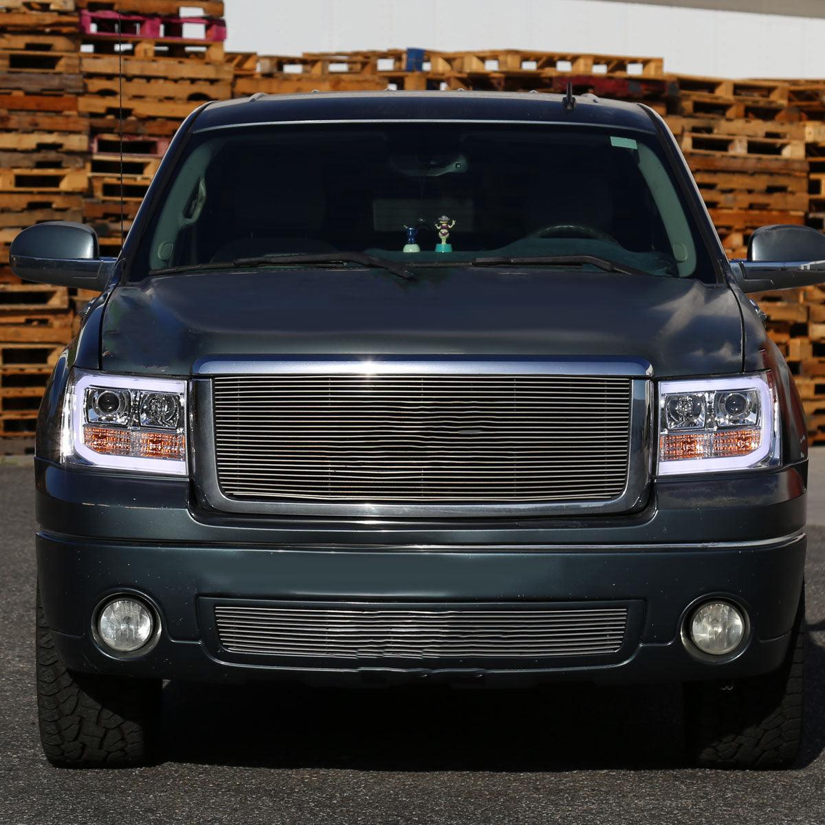 Spec-D Projector Headlights GMC Sierra 1500 (2007-2013) LED C-Bar -  Black / Chrome / Smoke