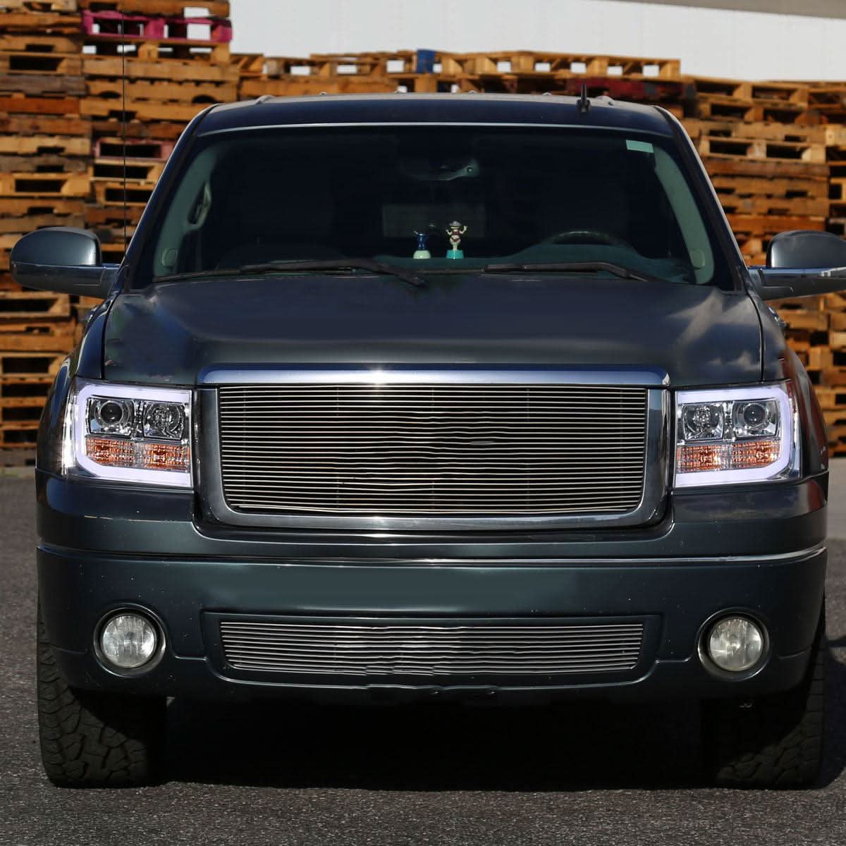 Spec-D Projector Headlights GMC Sierra 1500 (2007-2013) LED C-Bar - Black / Chrome / Smoke