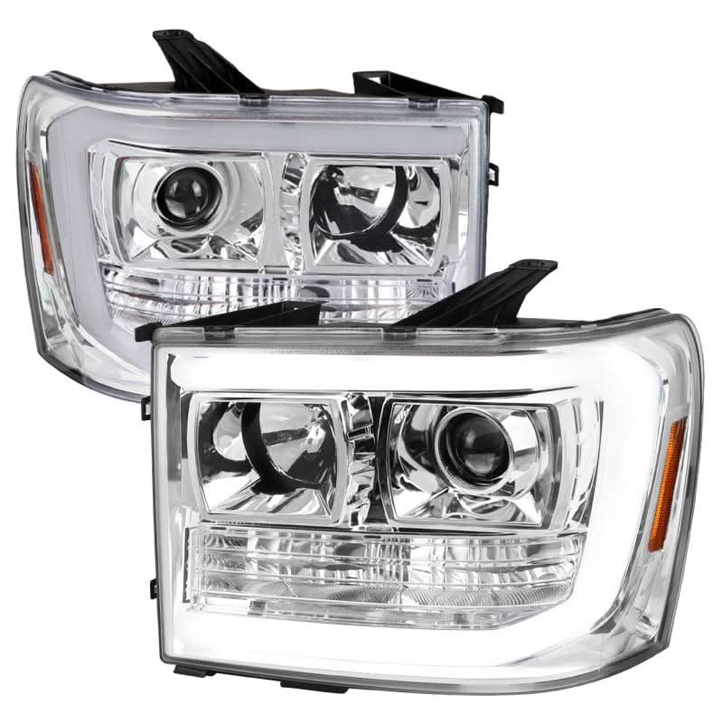 Spec-D Projector Headlights GMC Sierra 1500 (2007-2013) LED C-Bar - Black / Chrome / Smoke