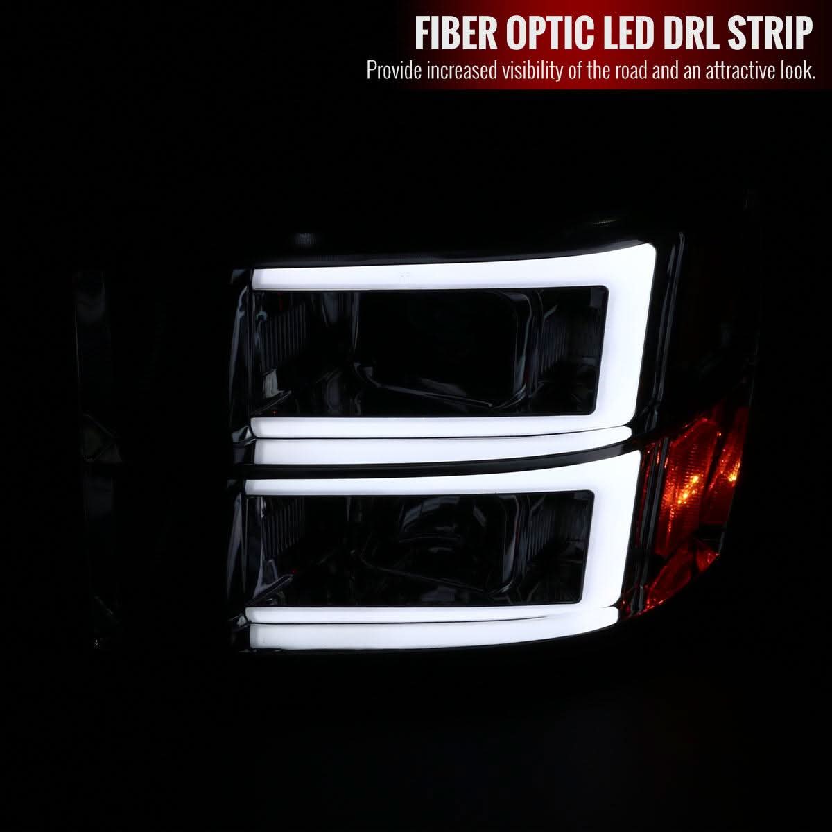 Spec-D Projector Headlights GMC Sierra (2007-2013) LED C Light Bar - Black / Chrome