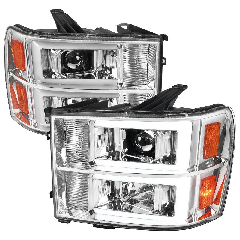 Spec-D Projector Headlights GMC Sierra (2007-2013) LED C Light Bar - Black / Chrome