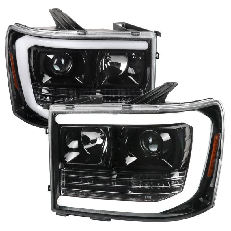 Spec-D Projector Headlights GMC Sierra 1500 (2007-2013) LED C-Bar - Black / Chrome / Smoke
