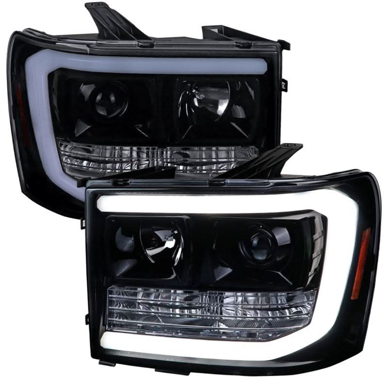Spec-D Projector Headlights GMC Sierra 1500 (2007-2013) LED C-Bar - Black / Chrome / Smoke