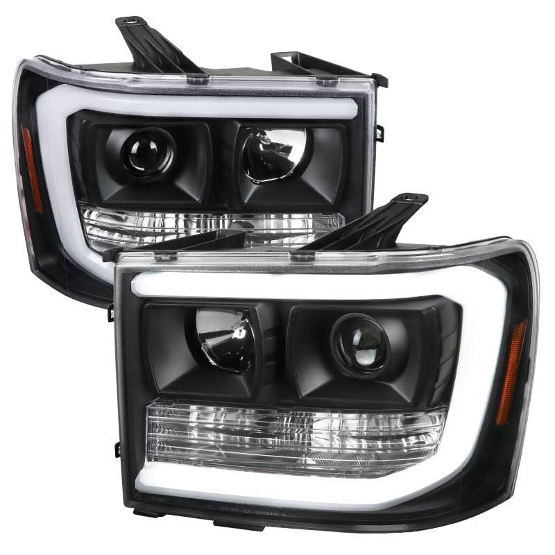 Spec-D Projector Headlights GMC Sierra 1500 (2007-2013) LED C-Bar - Black / Chrome / Smoke