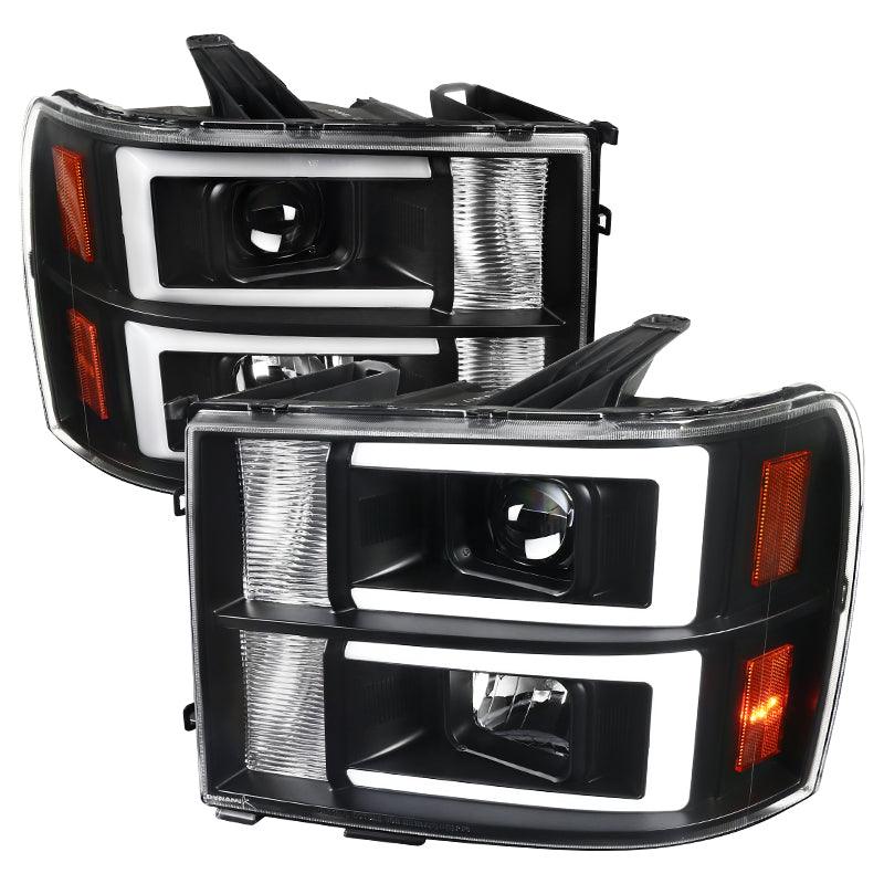 Spec-D Projector Headlights GMC Sierra (2007-2013) LED C Light Bar - Black / Chrome