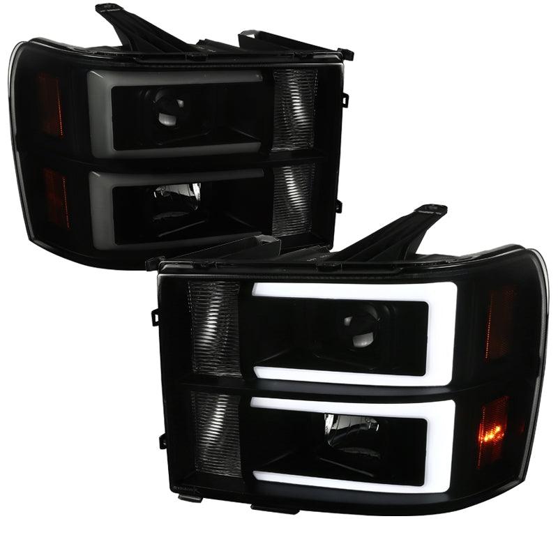 Spec-D Projector Headlights GMC Sierra (2007-2013) LED C Light Bar - Black / Chrome