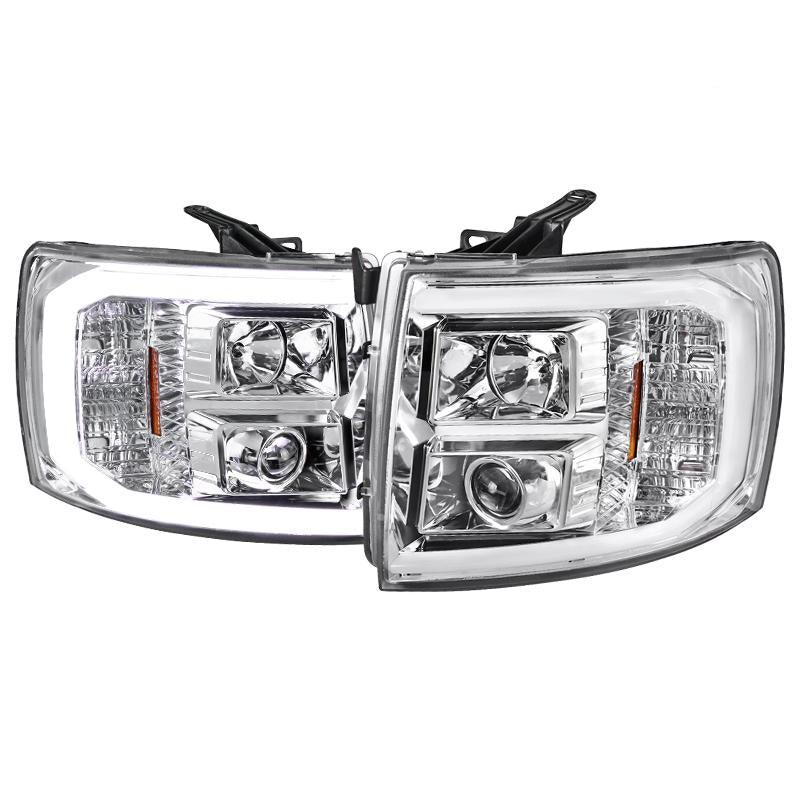 Spec-D Projector Headlights Chevy Silverado (07-13) LED C-Bar DRL - Black / Smoked / Clear