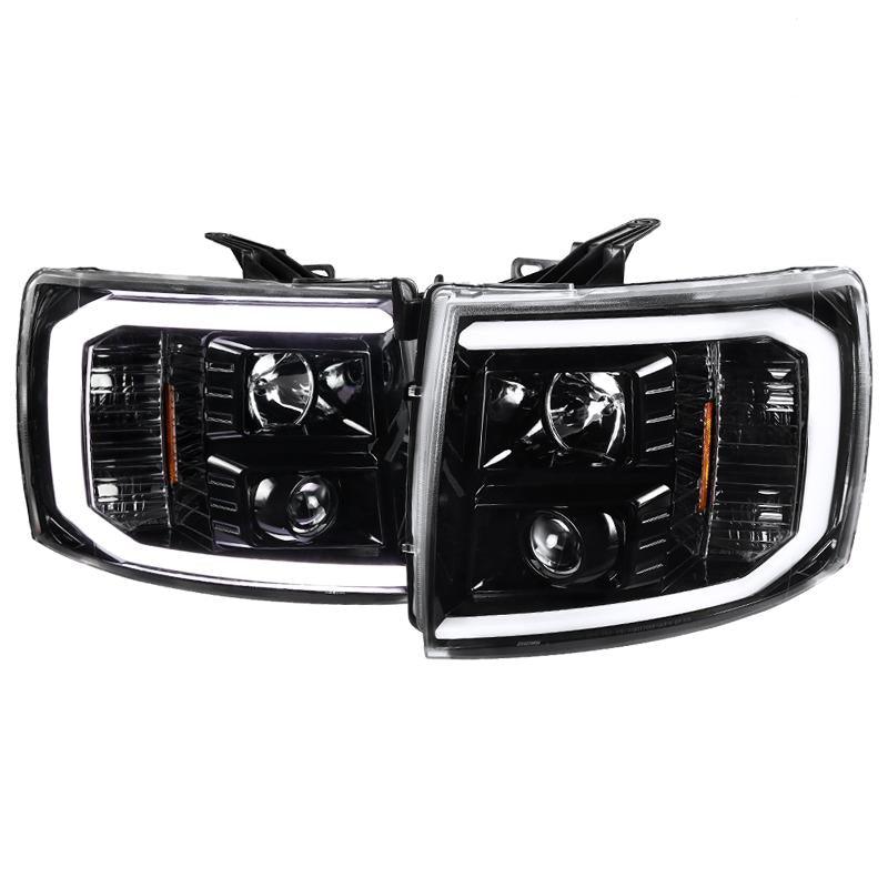 Spec-D Projector Headlights Chevy Silverado (07-13) LED C-Bar DRL - Black / Smoked / Clear