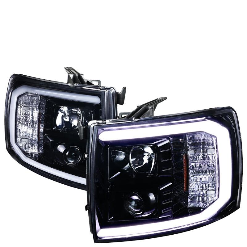 Spec-D Projector Headlights Chevy Silverado (07-13) LED C-Bar DRL - Black / Smoked / Clear