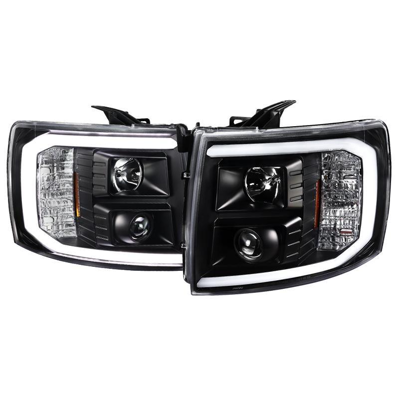Spec-D Projector Headlights Chevy Silverado (07-13) LED C-Bar DRL - Black / Smoked / Clear
