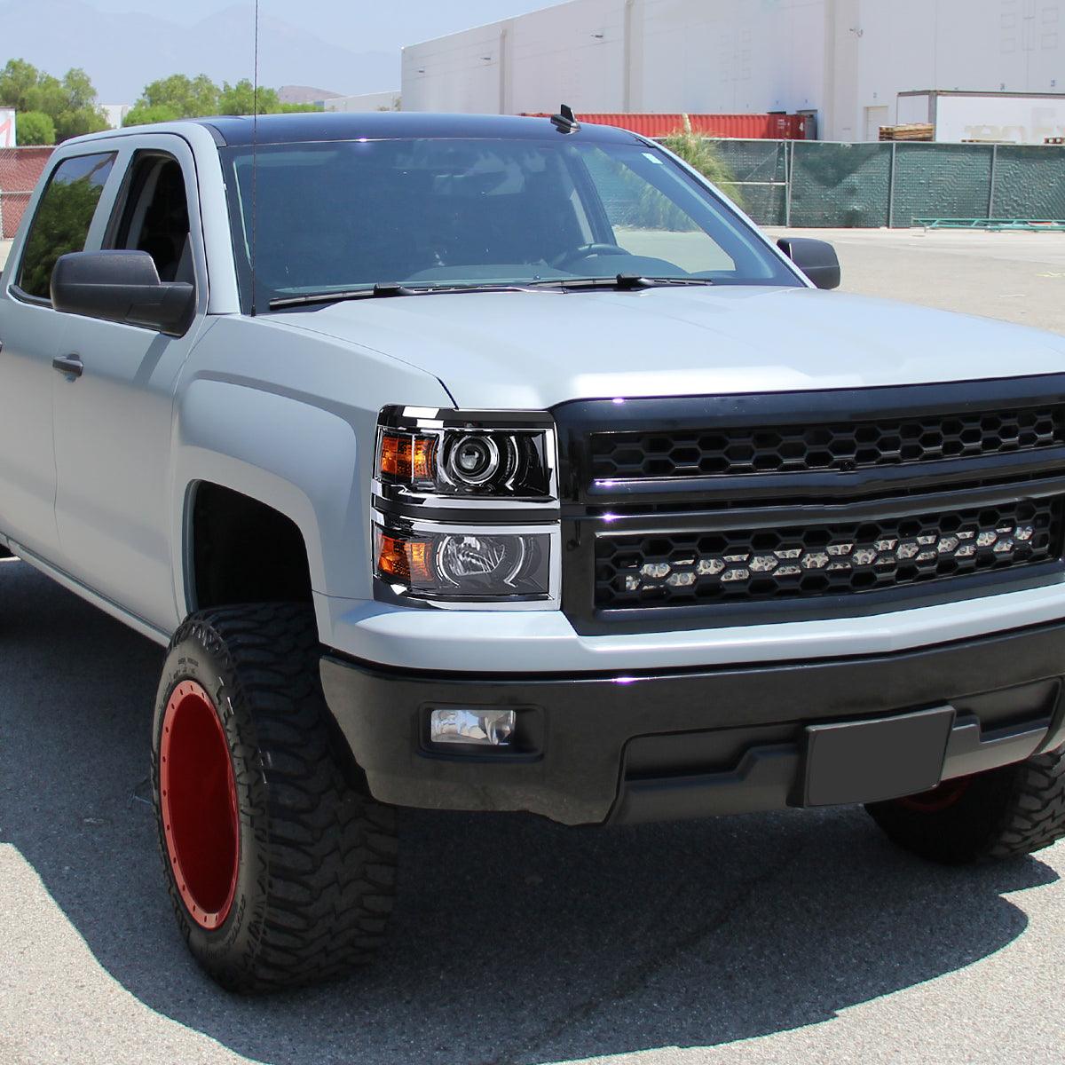 Spec-D Projector Headlights Chevy Silverado 1500 (2014-2015) Amber Corners / Black Housing