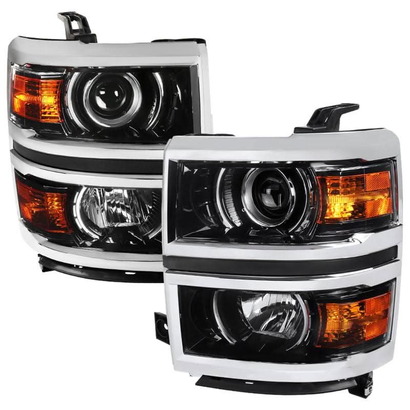 Spec-D Projector Headlights Chevy Silverado 1500 (2014-2015) Amber Corners / Black Housing