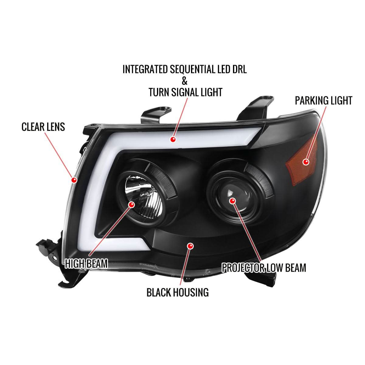 Spec-D Projector Headlights Toyota Tacoma (05-11) Sequential - Black / Smoke / Chrome