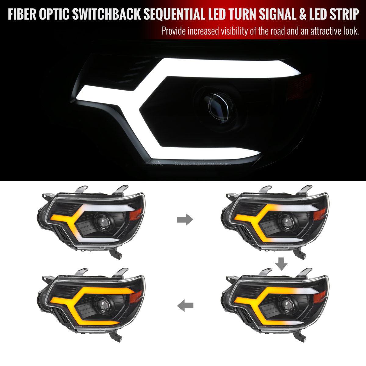 Spec-D Projector Headlights Toyota Tacoma (12-15) Sequential - Black / Smoke / Chrome