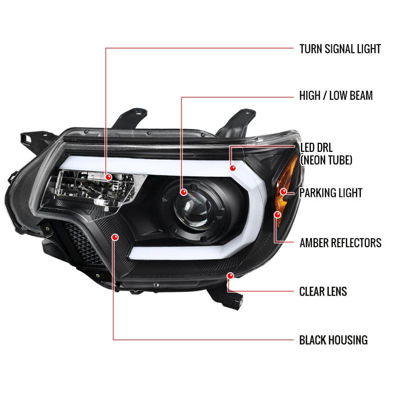 Spec-D Projector Headlights Toyota Tacoma (2012-2015) C-Light Bar - Black or Chrome