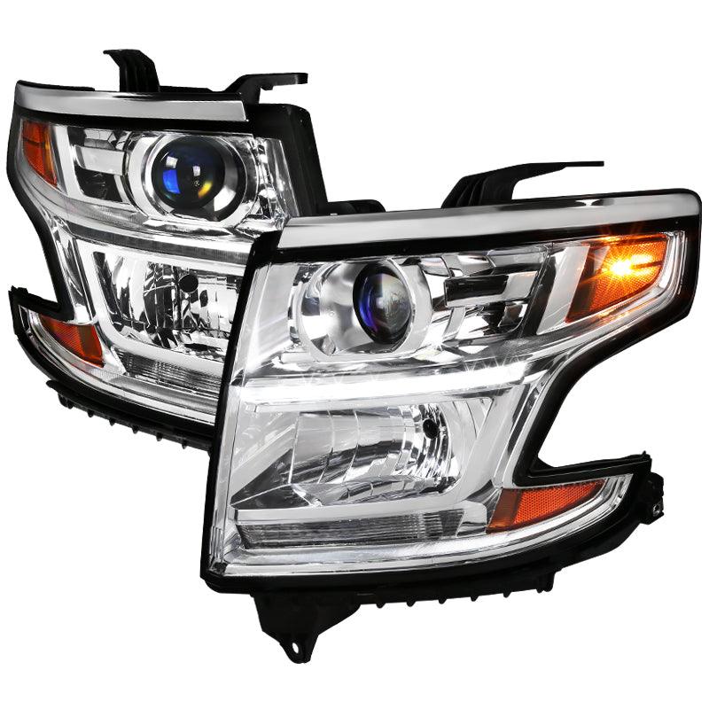 Spec-D Projector Headlights Tahoe / Suburban (2015-2020) w/ LED Strip - Black / Chrome