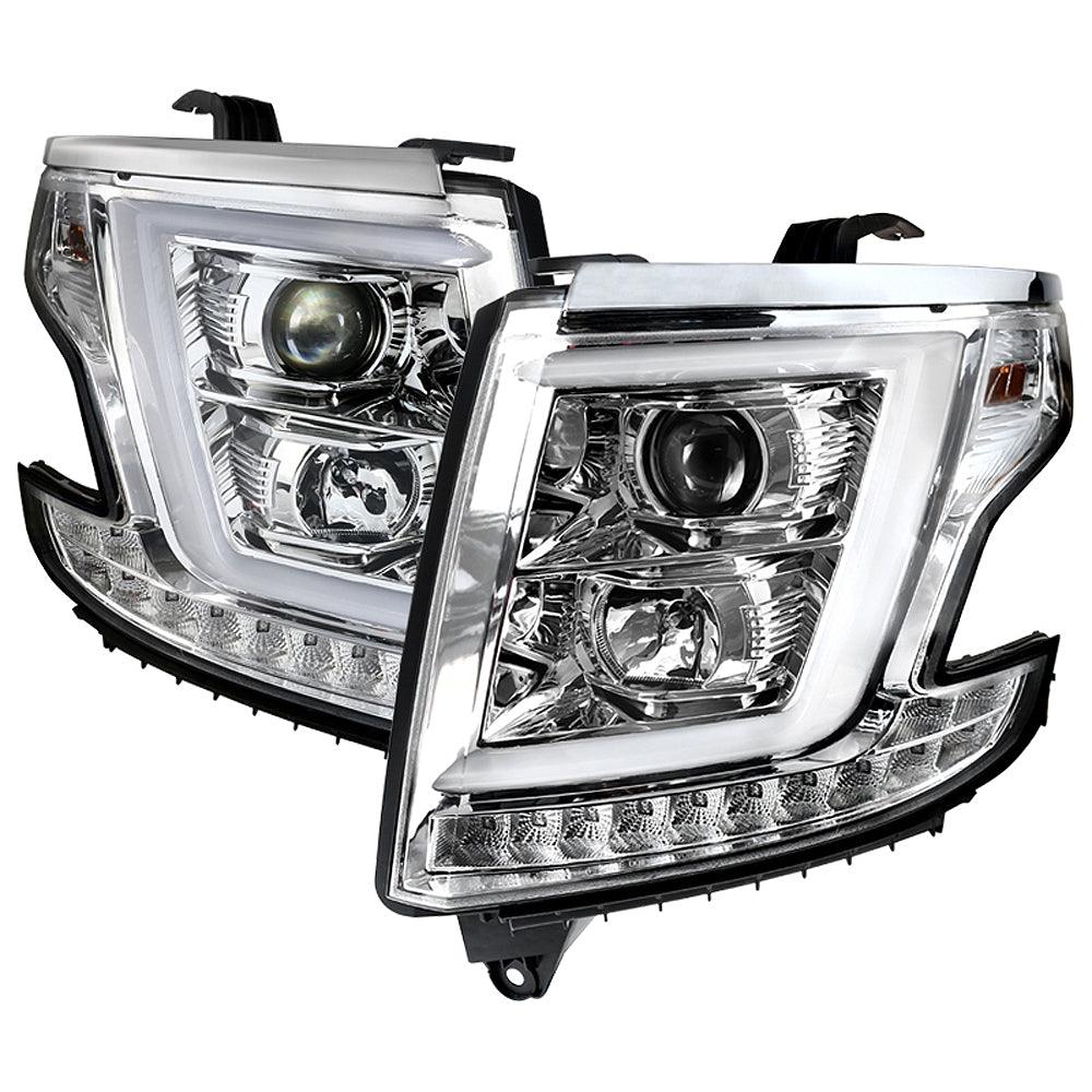 Spec-D Projector Headlights Chevy Suburban/Tahoe (2015-2020) w/ C-bar LED DRL - Black or Chrome