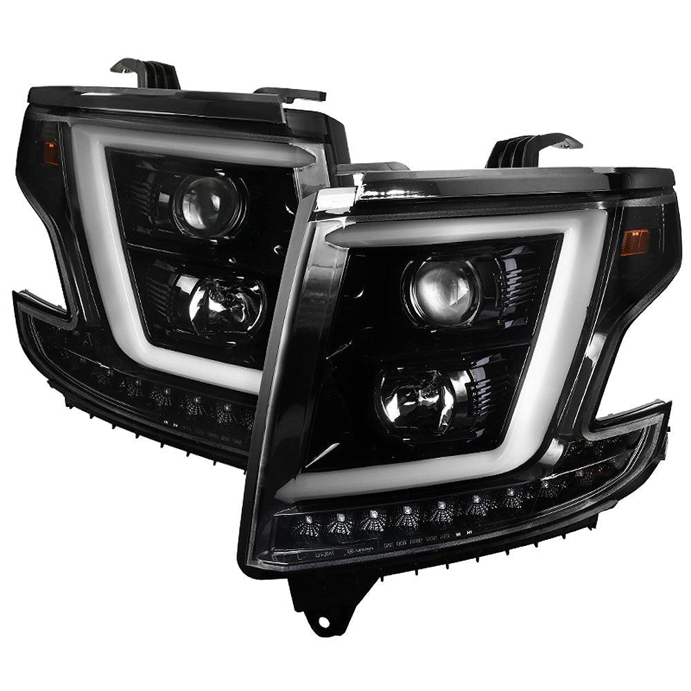 Spec-D Projector Headlights Chevy Suburban/Tahoe (2015-2020) w/ C-bar LED DRL - Black or Chrome