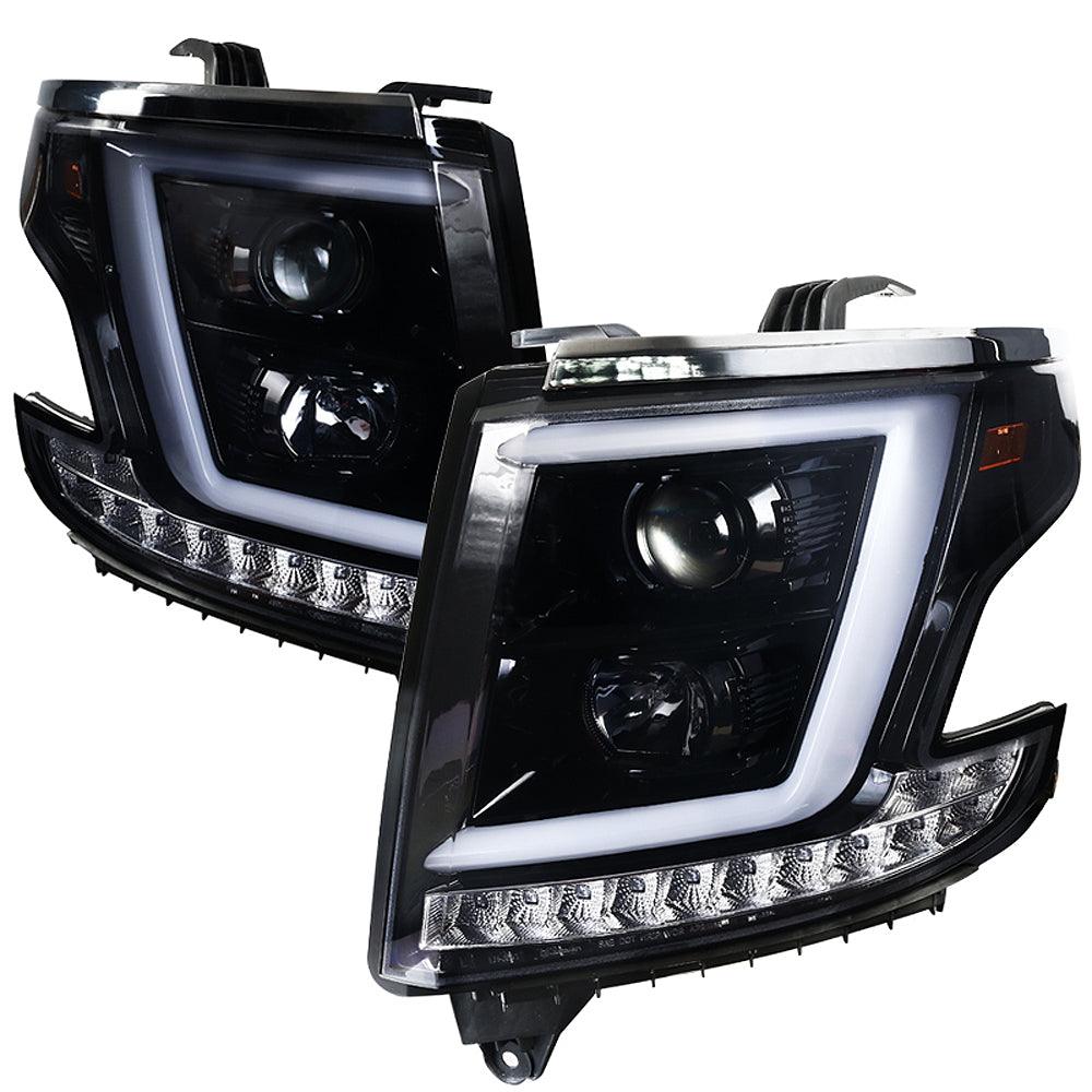 Spec-D Projector Headlights Chevy Suburban/Tahoe (2015-2020) w/ C-bar LED DRL - Black or Chrome