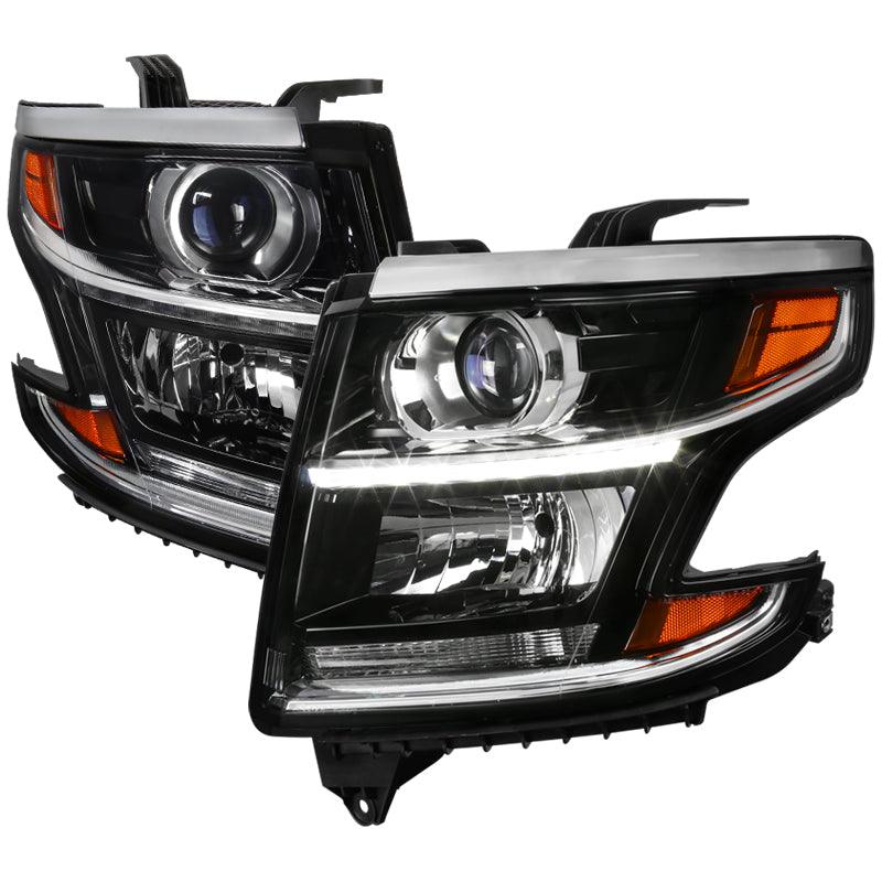 Spec-D Projector Headlights Tahoe / Suburban (2015-2020) w/ LED Strip - Black / Chrome
