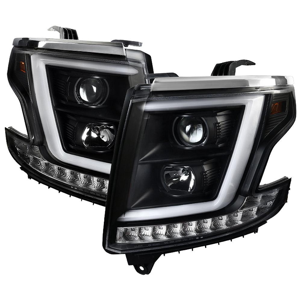 Spec-D Projector Headlights Chevy Suburban/Tahoe (2015-2020) w/ C-bar LED DRL - Black or Chrome