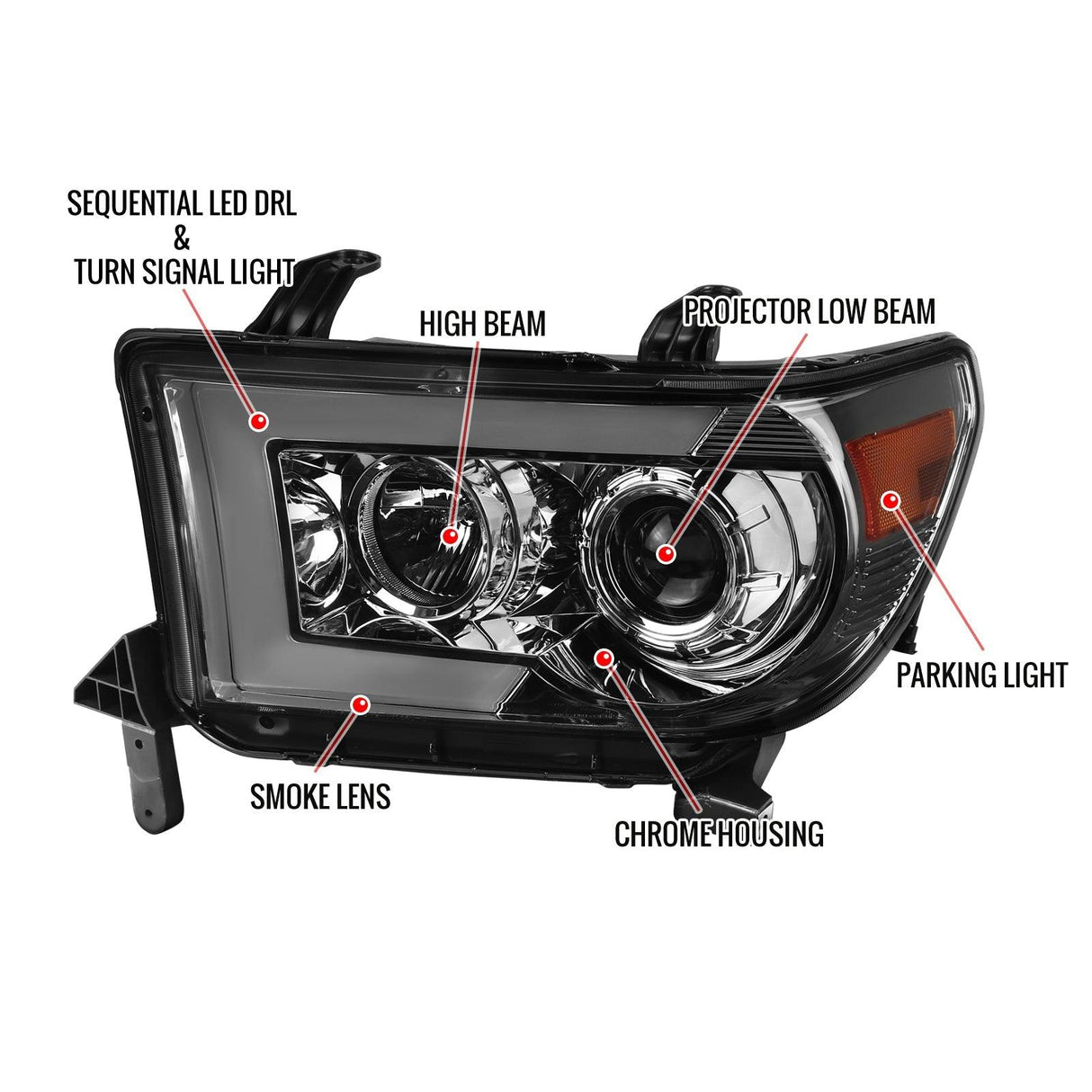 Spec-D Projector Headlights Tundra (07-13) Sequoia (08-17) Sequential Black or Chrome