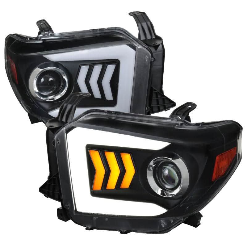Spec-D Projector Headlights Toyota Tundra (2014-2021) Sequential 3 Arrow LED & DRL - Black/Smoked