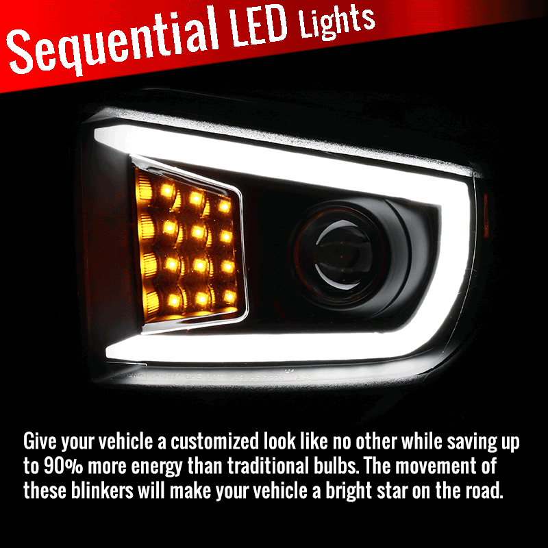 Spec-D Projector Headlights Toyota Tundra (14-21) Sequential LED DRL - Black/Chrome