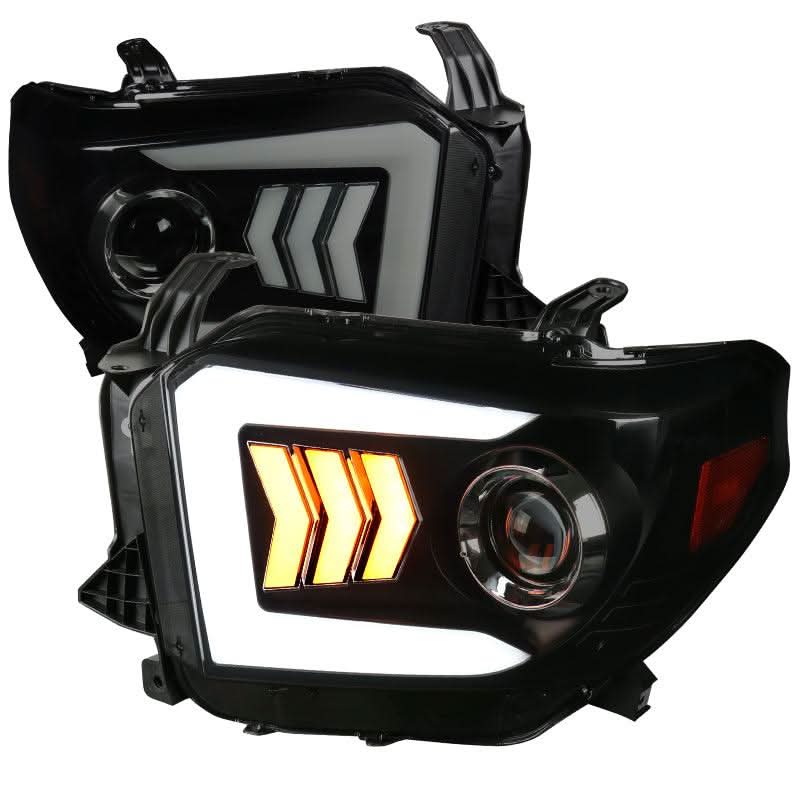 Spec-D Projector Headlights Toyota Tundra (2014-2021) Sequential 3 Arrow LED & DRL - Black/Smoked