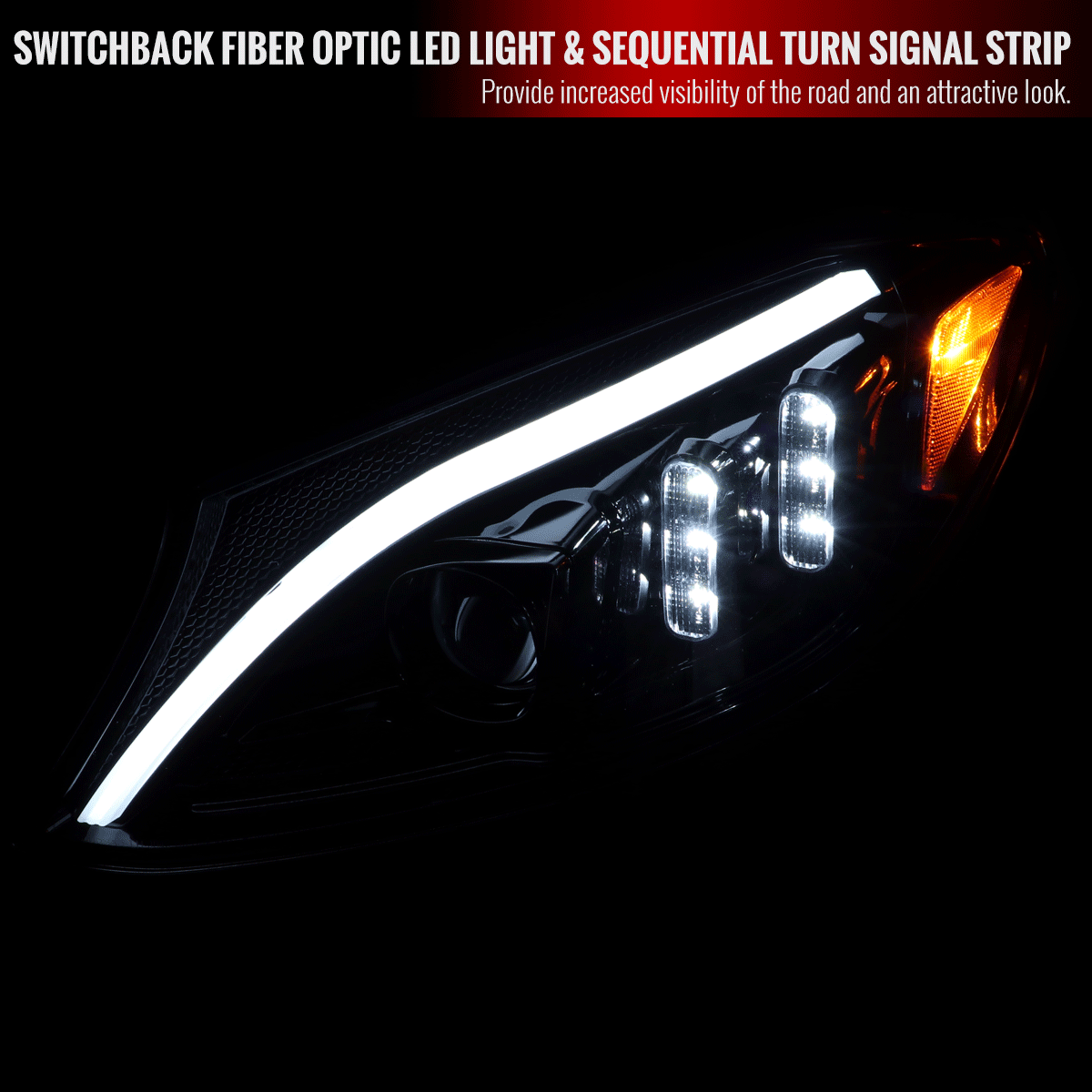 Mercedes C250 C300 C400 C450 Sedan W205 - Black / Chrome Projector Headlights LED DRL Bar (2015-2018) - K2 Industries